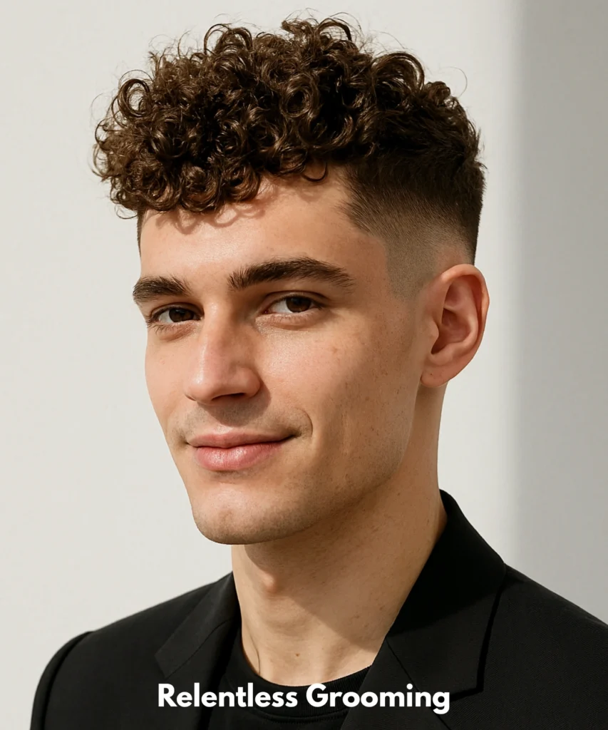 Low Fade with Curly Top